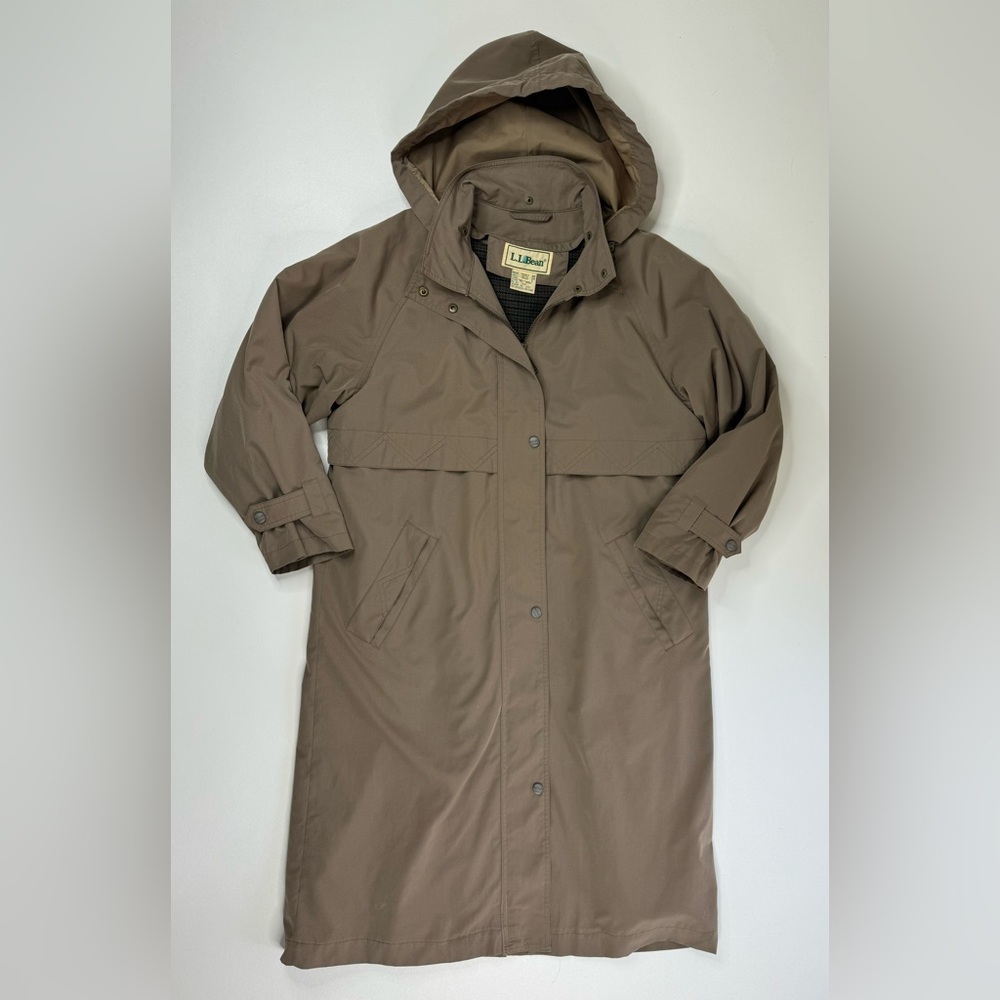 L.L. Bean VTG Wool Lined Waterproof Hooded Trench Coat Womens Medium Petite